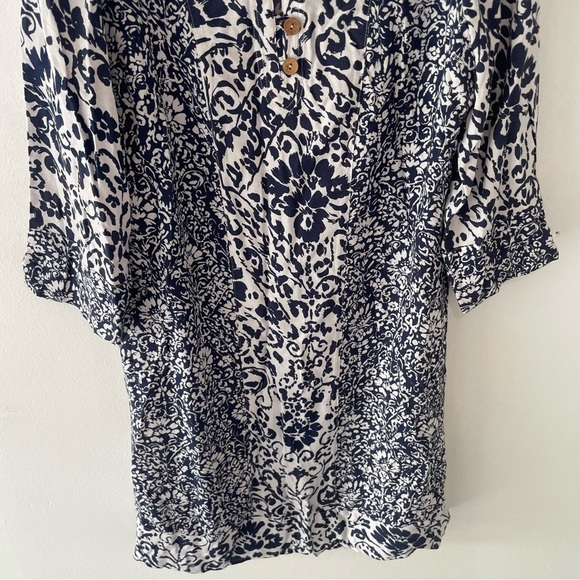 Soft Surroundings Navy White Contrasting Print Knee Length Dress 37218 - Picture 4 of 10